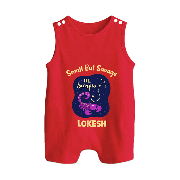 Scorpio Mini Warrior Zodiac Printed Baby Button Romper - RED - New Born (Chest 18")