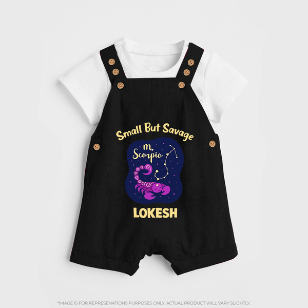 Scorpio Mini Warrior Zodiac Printed Baby Dungaree - BLACK - 0 - 5 Months Old (Chest 18")