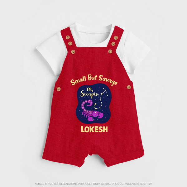 Scorpio Mini Warrior Zodiac Printed Baby Dungaree - RED - 0 - 5 Months Old (Chest 18")