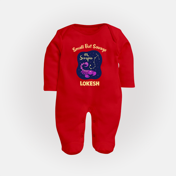 Scorpio Mini Warrior Zodiac Printed BabyFullbody Suit - RED - New Born (Chest 7.5")