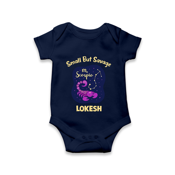Scorpio Mini Warrior Zodiac Printed Baby Romper - NAVY BLUE - New Born (Chest 14")
