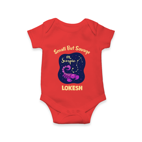 Scorpio Mini Warrior Zodiac Printed Baby Romper - RED - New Born (Chest 14")