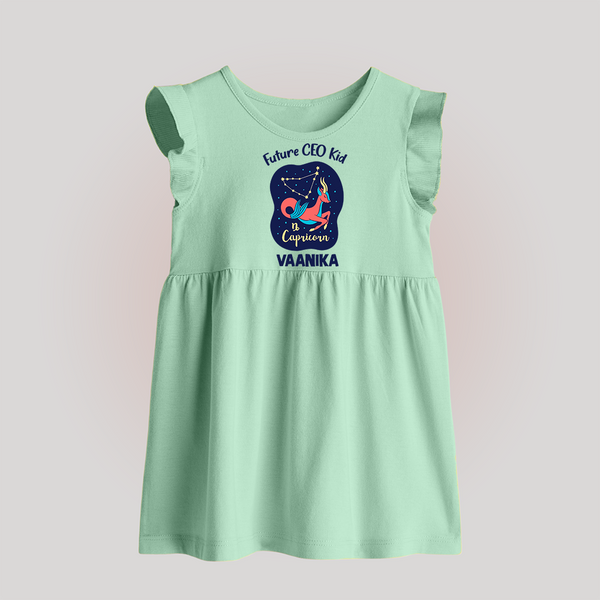 Aquarius Unique Soul Zodiac Printed  Baby Frock - MINT GREEN - 0 - 3 Months Old (Chest 17")