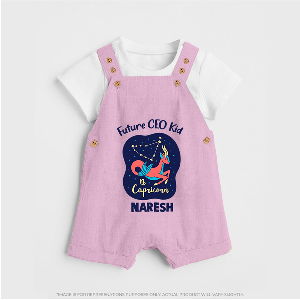 Aquarius Unique Soul Zodiac Printed Baby Dungaree - BABY PINK - 0 - 5 Months Old (Chest 18")
