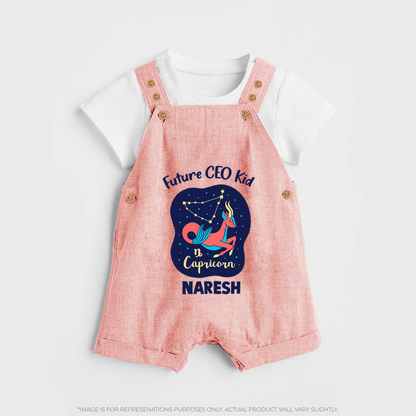 Aquarius Unique Soul Zodiac Printed Baby Dungaree - PEACH - 0 - 5 Months Old (Chest 18")