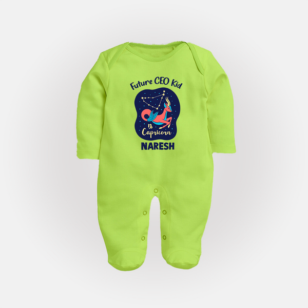 Aquarius Unique Soul Zodiac Printed BabyFullbody Suit - LIME GREEN - New Born (Chest 7.5")