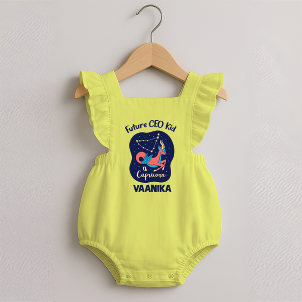 Aquarius Unique Soul Zodiac Printed Baby Romper Frock - PASTEL YELLOW - 0 - 3 Months Old (Chest 19")