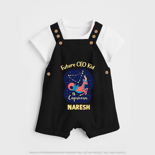 Aquarius Unique Soul Zodiac Printed Baby Dungaree - BLACK - 0 - 5 Months Old (Chest 18")