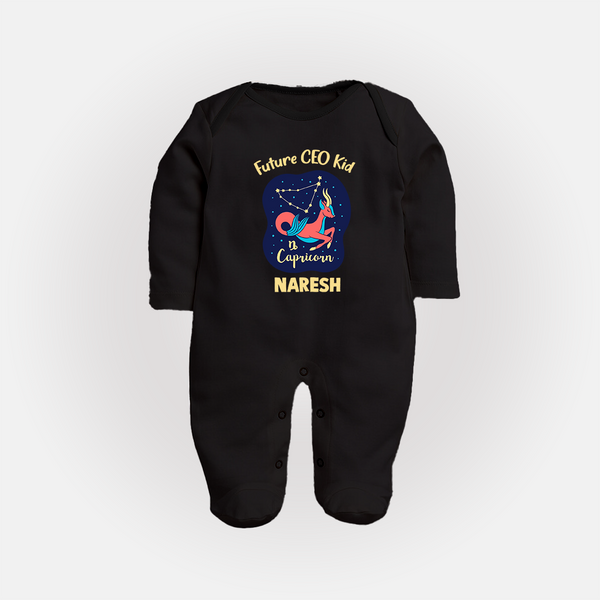 Aquarius Unique Soul Zodiac Printed BabyFullbody Suit - BLACK - New Born (Chest 7.5")