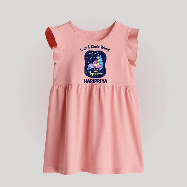 Cancer Cuddle Star Zodiac Printed  Baby Frock - BABY PINK - 0 - 3 Months Old (Chest 17")
