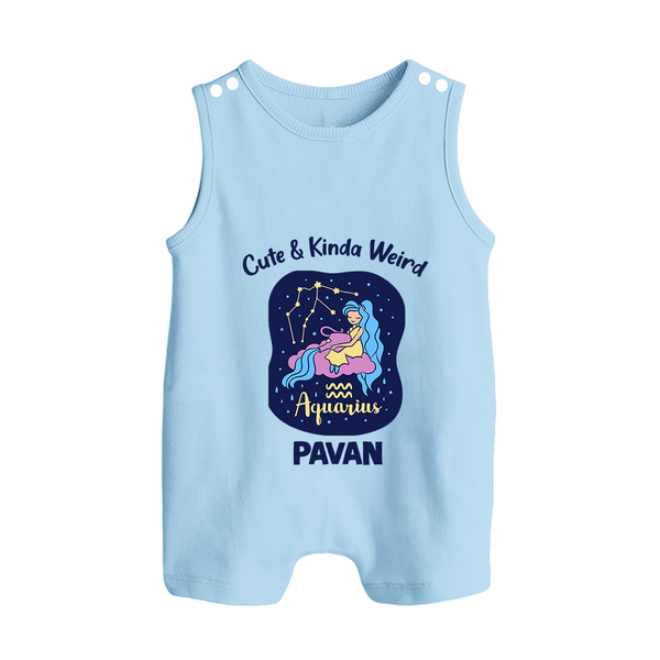 Cancer Cuddle Star Zodiac Printed Baby Button Romper - BABY BLUE - New Born (Chest 18")