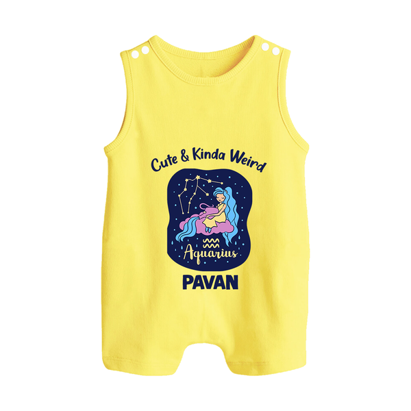 Cancer Cuddle Star Zodiac Printed Baby Button Romper - PASTEL YELLOW - New Born (Chest 18")