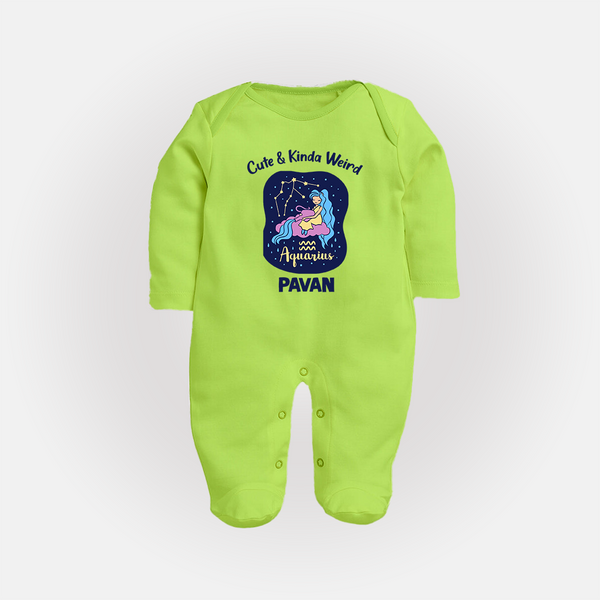Cancer Cuddle Star Zodiac Printed BabyFullbody Suit - LIME GREEN - New Born (Chest 7.5")