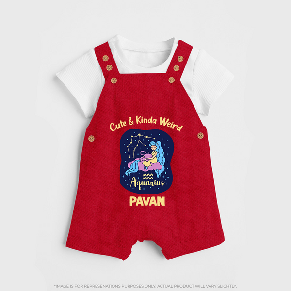 Cancer Cuddle Star Zodiac Printed Baby Dungaree - RED - 0 - 5 Months Old (Chest 18")