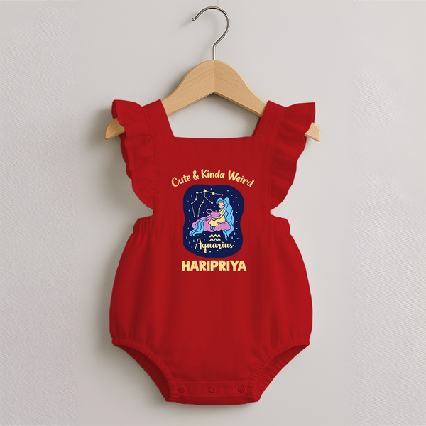 Cancer Cuddle Star Zodiac Printed Baby Romper Frock - RED - 0 - 3 Months Old (Chest 19")
