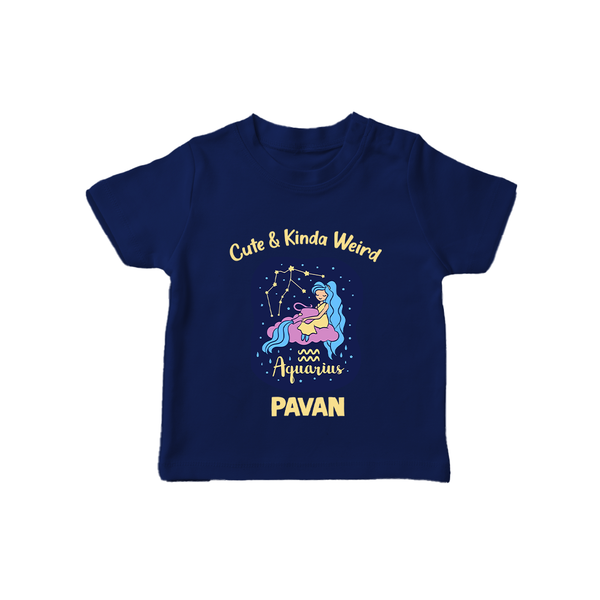 Cancer Cuddle Star Zodiac Printed Baby T shirt  - NAVY BLUE - 0-5 Months Old (Chest 17")