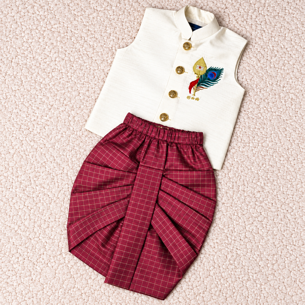 Deep Wine Embroidered Ethnic Dhoti Set