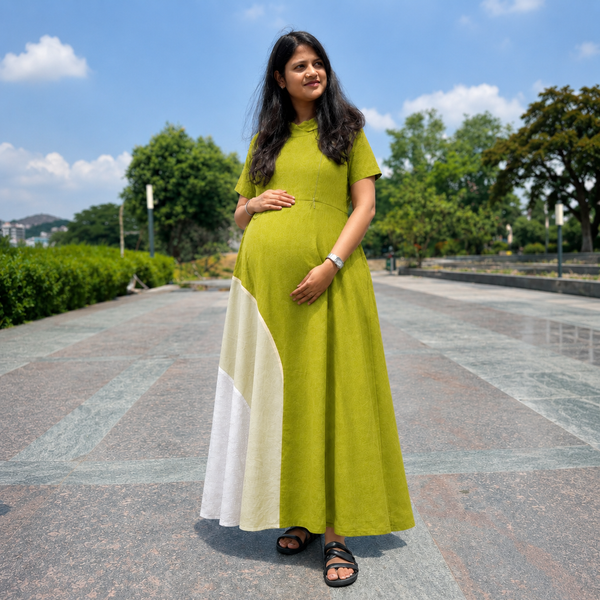 Lime Green Color-Block Maternity & Feeding Maxi Dress
