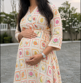 Tropical Fruit Frames Maternity Dress – Cotton Feeding-Friendly Dress