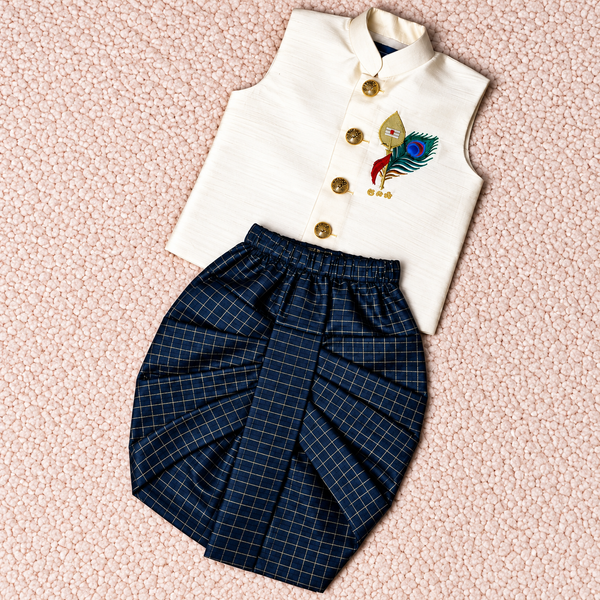 Midnight Navy Embroidered Ethnic Dhoti Set
