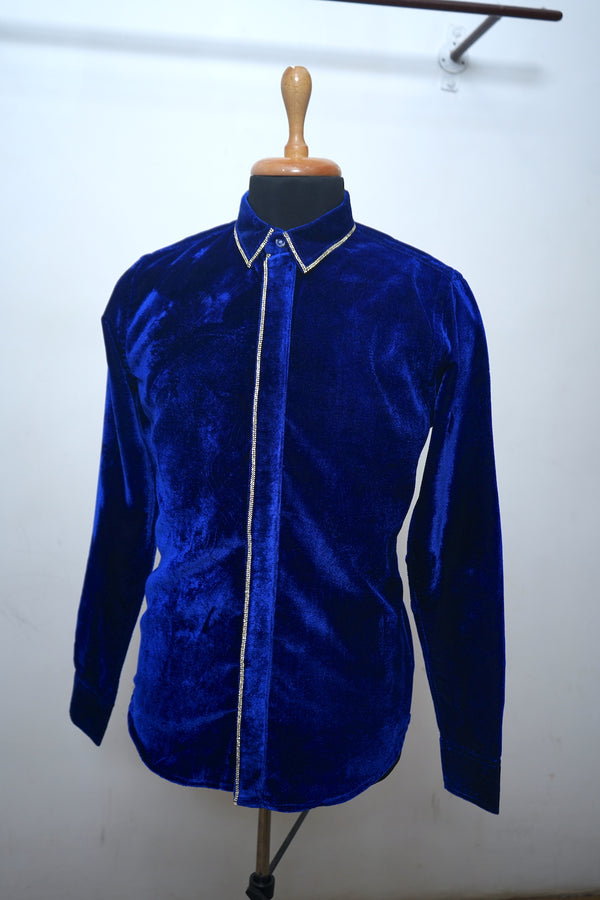 Royal Blue Velvet Dad Shirt