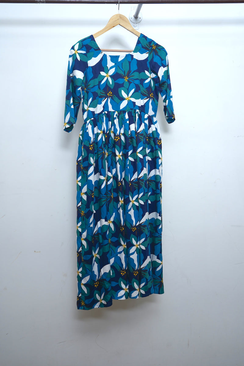 Peacock Blue Printed Cotton Mom Dress