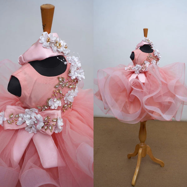 Pinkish Net And Satin With Yoke Emphasis