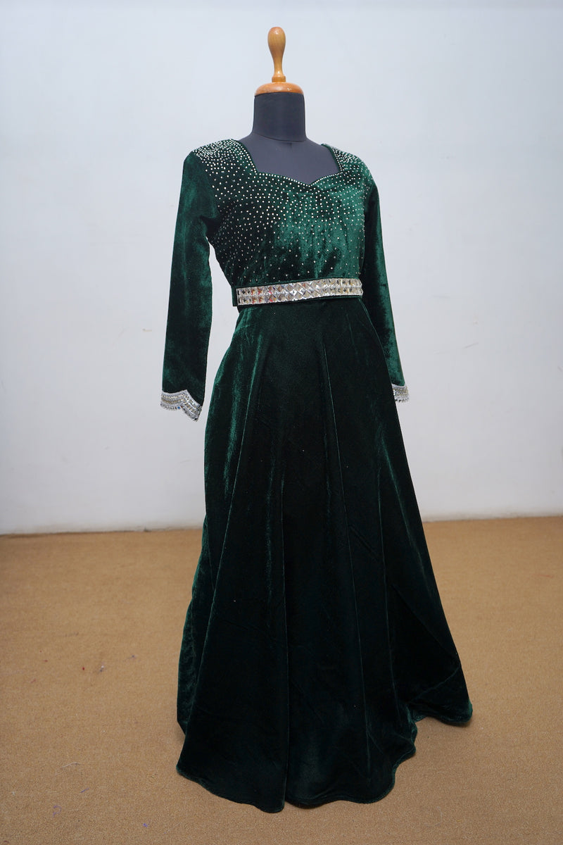 Royal Green With Golden Beads Reception Dress