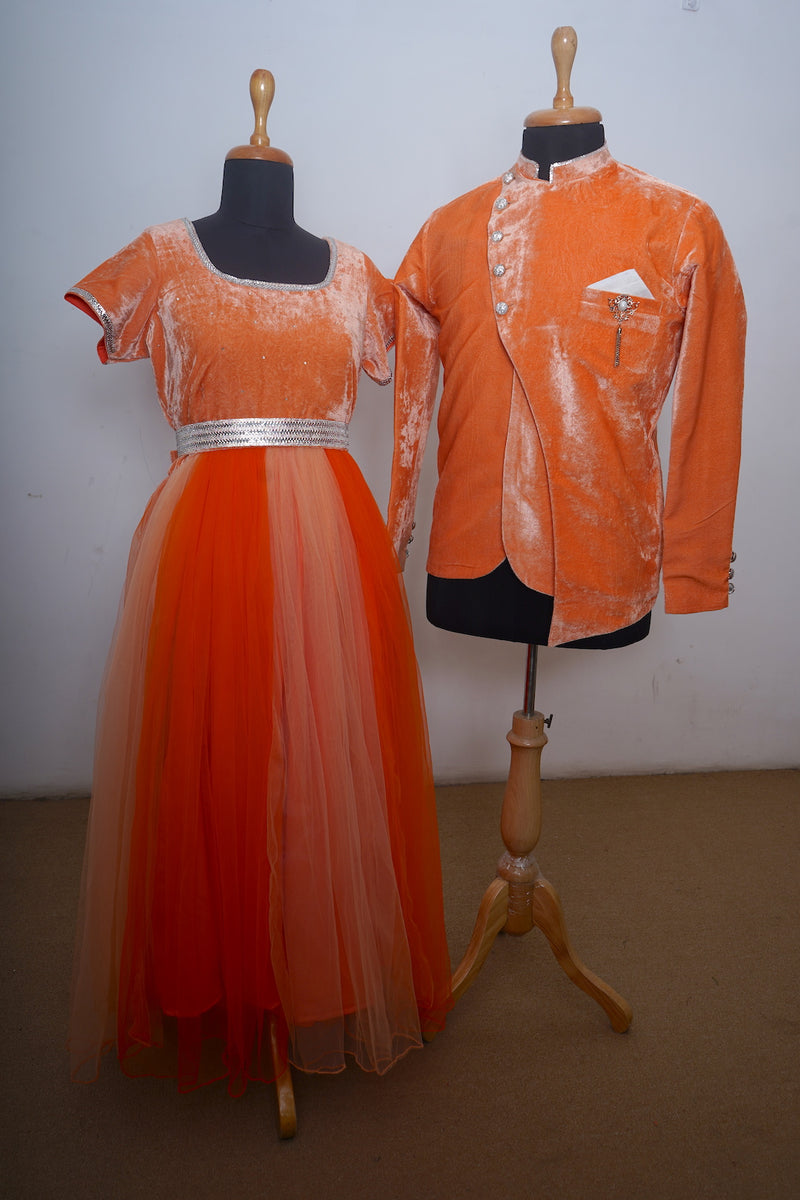 Carrot Orange Net With Velvet Couple Combo