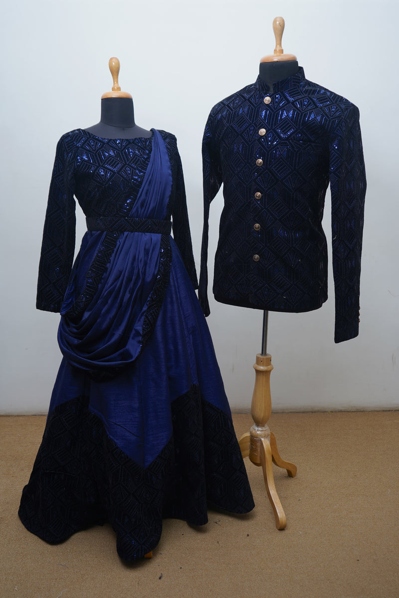 Royal Blue With Fancy Velvet , Net Couple Clothing