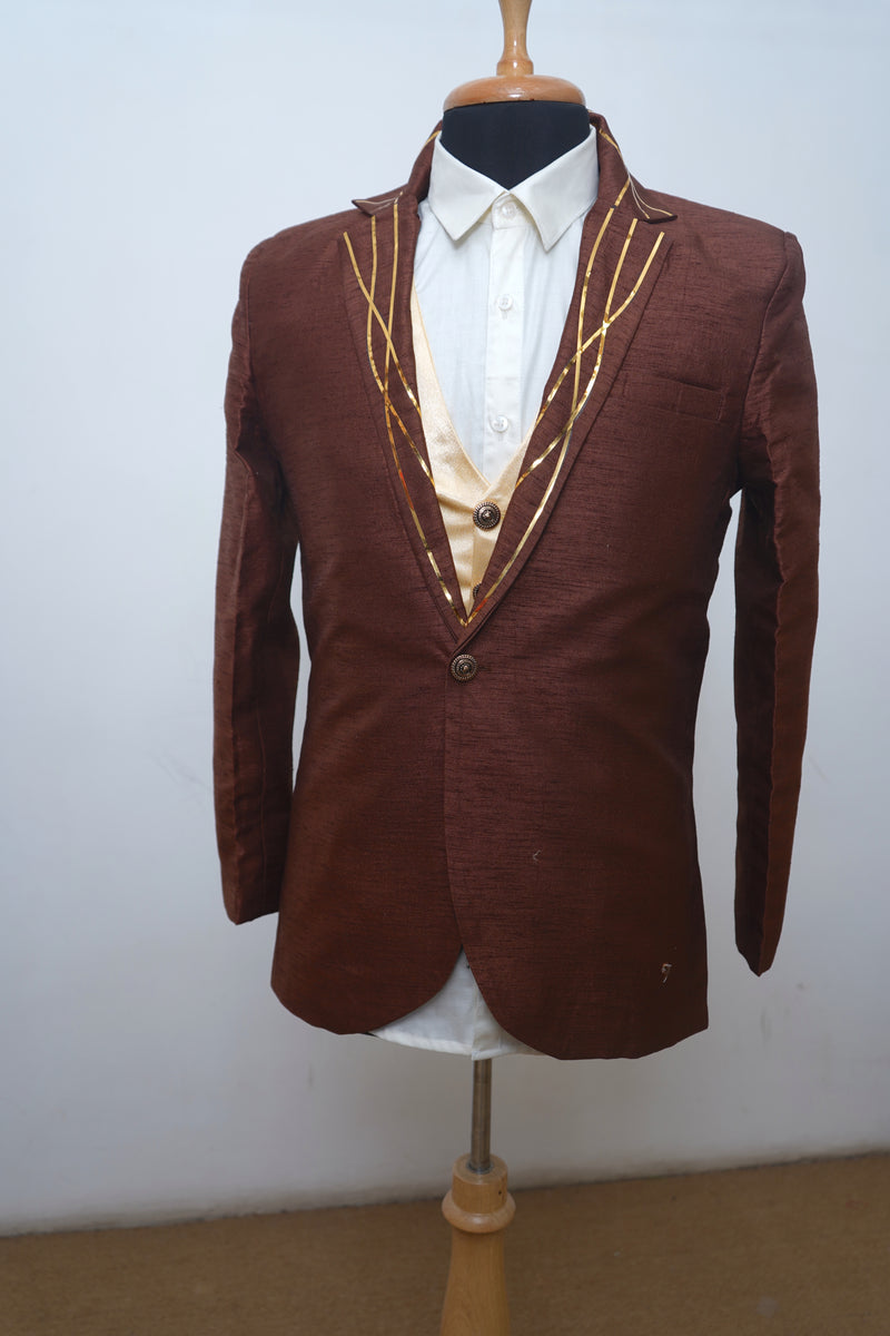 Caramel Raw Silk With Gold Foil Fusing Dad Suit