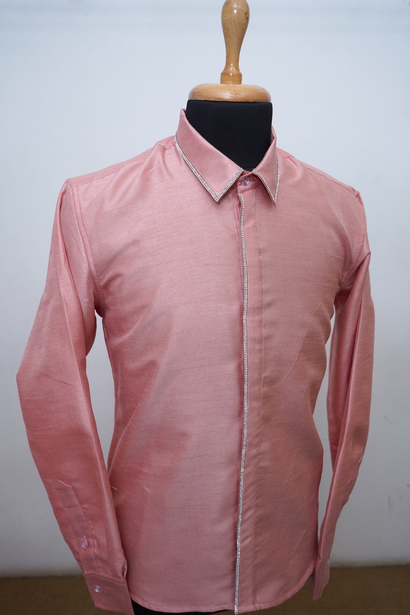 Pinkish Raw Silk Shirt With Silver Fusing