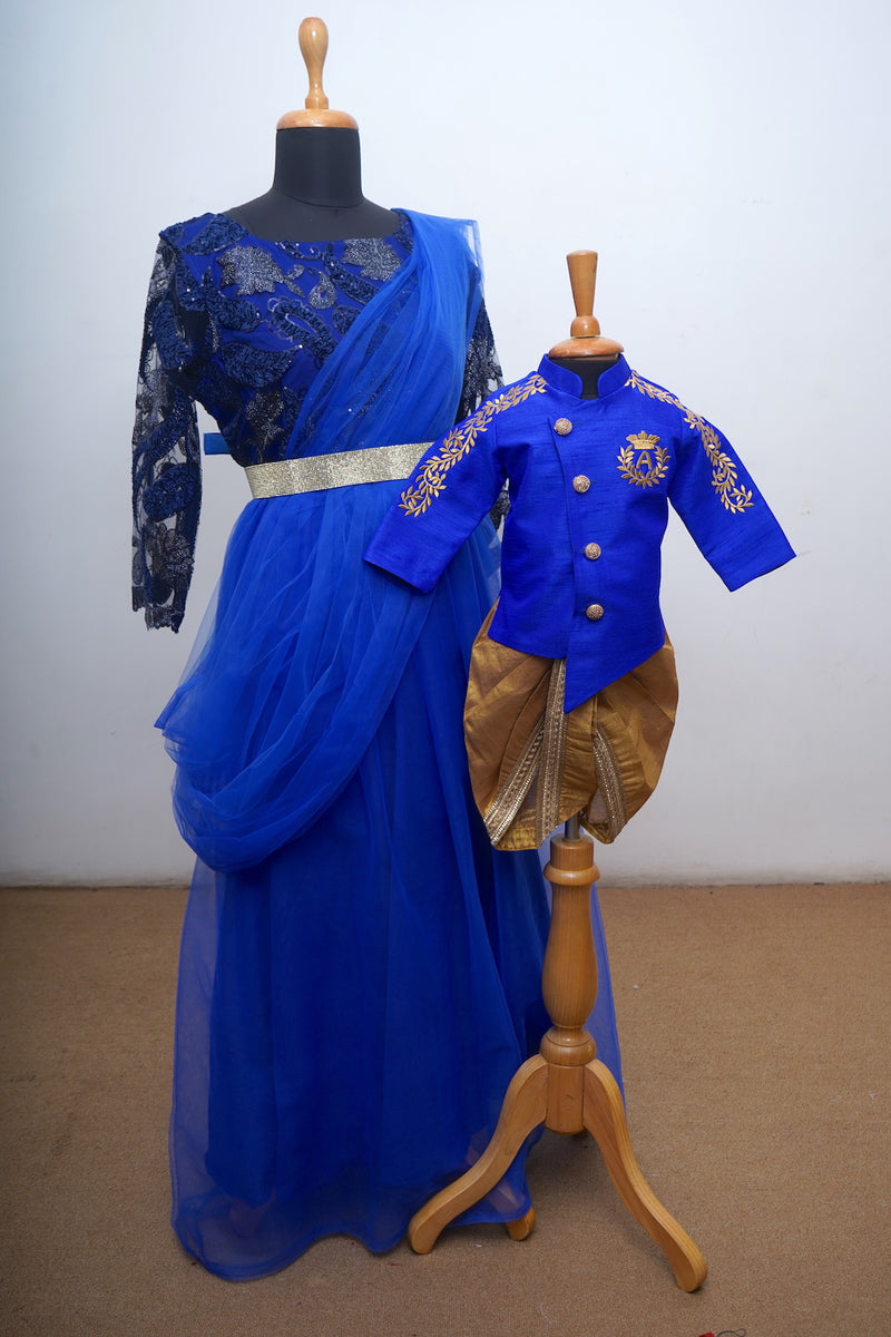 Royal Blue Indo Western Mom Son Combo