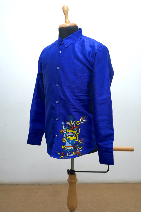 Royal Blue Shirt With Abstract Print For Dad