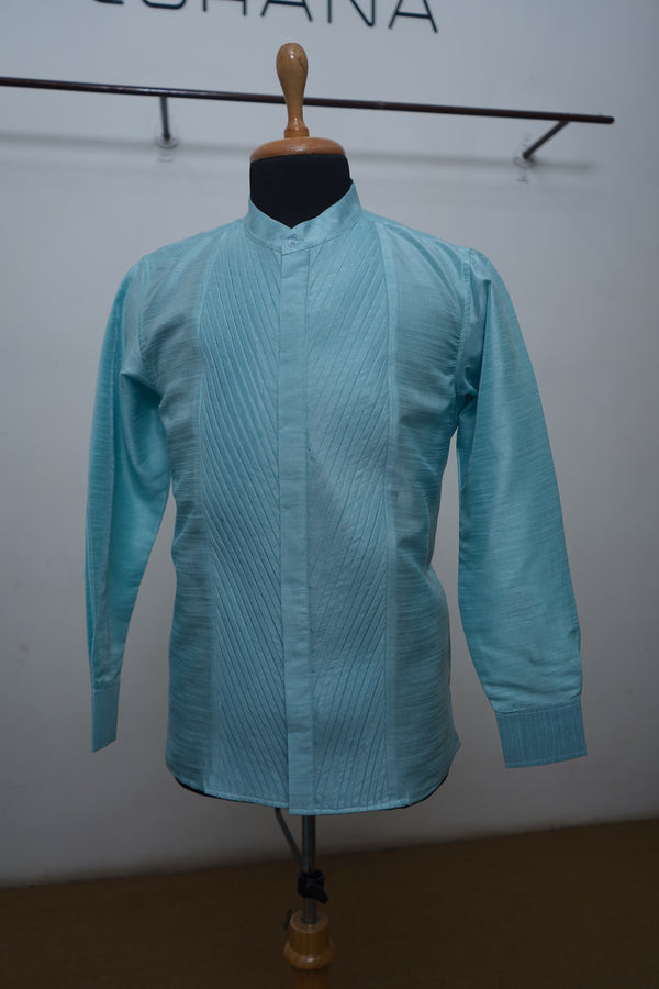 Sea Blue Raw Silk Emphasised Shirt