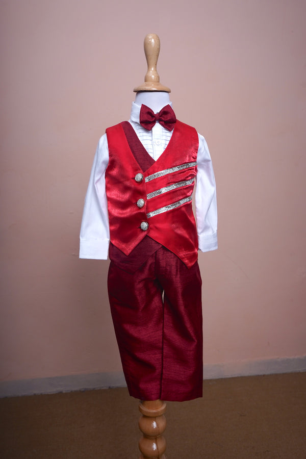 Red Wine Satin And Raw Silk Party wear