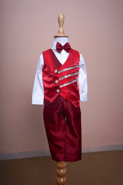 Red Wine Satin And Raw Silk Party wear