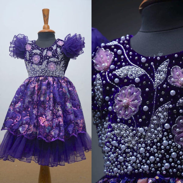 Violet Embroidered Net With Emphasised Yoke Baby Dress