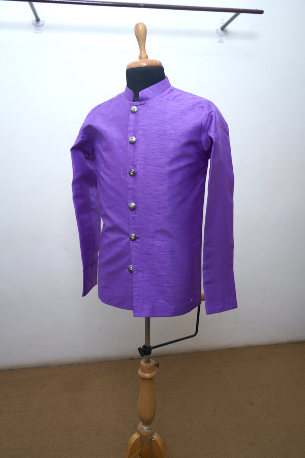 Violet Raw Silk Jodhpuri Suit For Dad