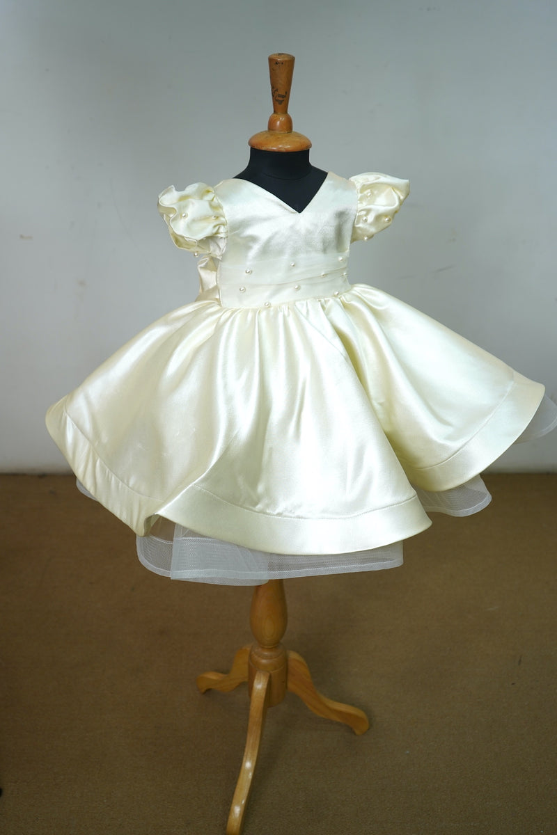 Half White Satin With Pearls Ball Gown