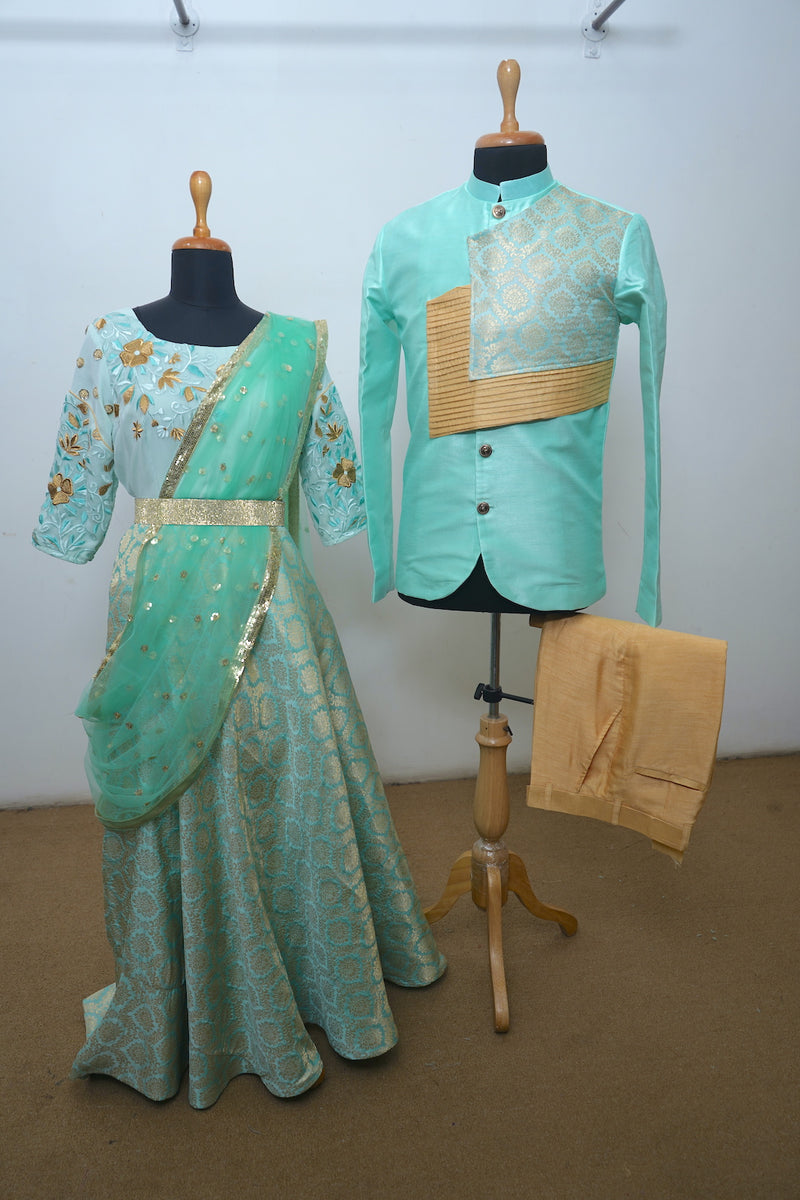 Mint Green With Brocade Couple Combo