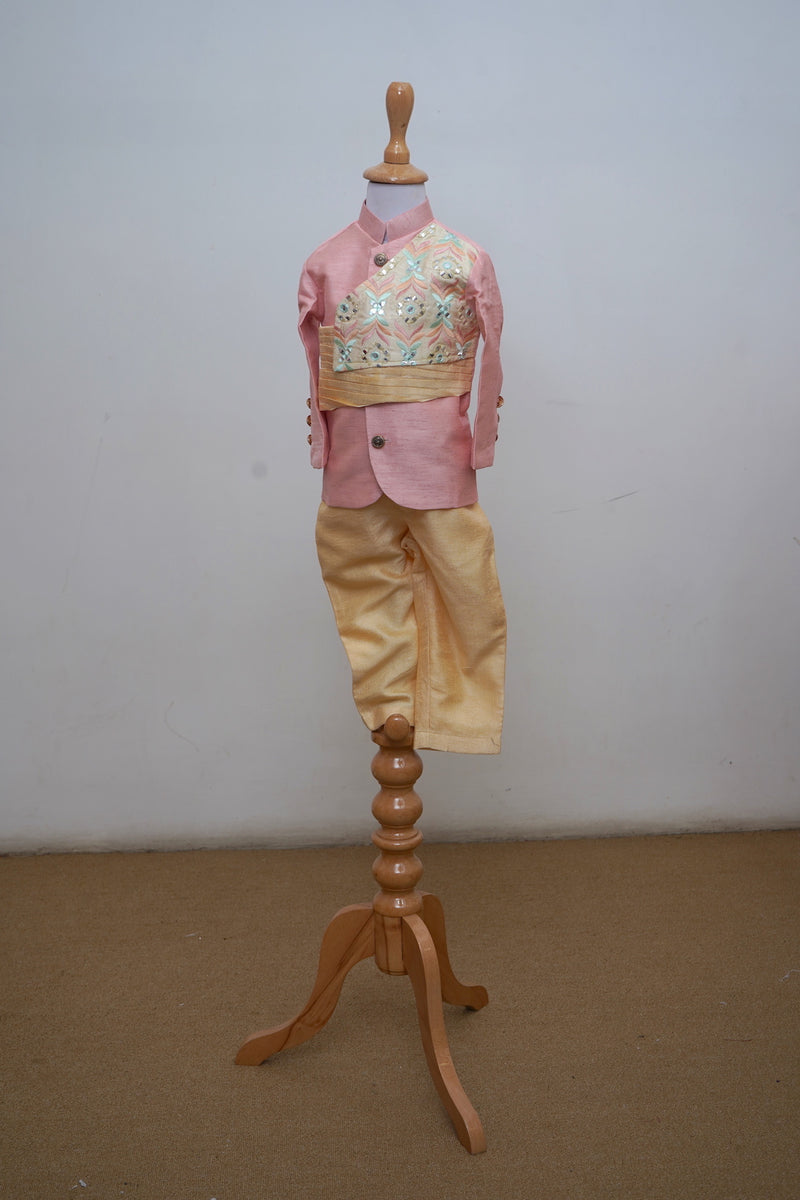 Half White Brocade With Pinkish Raw Silk Son Suit