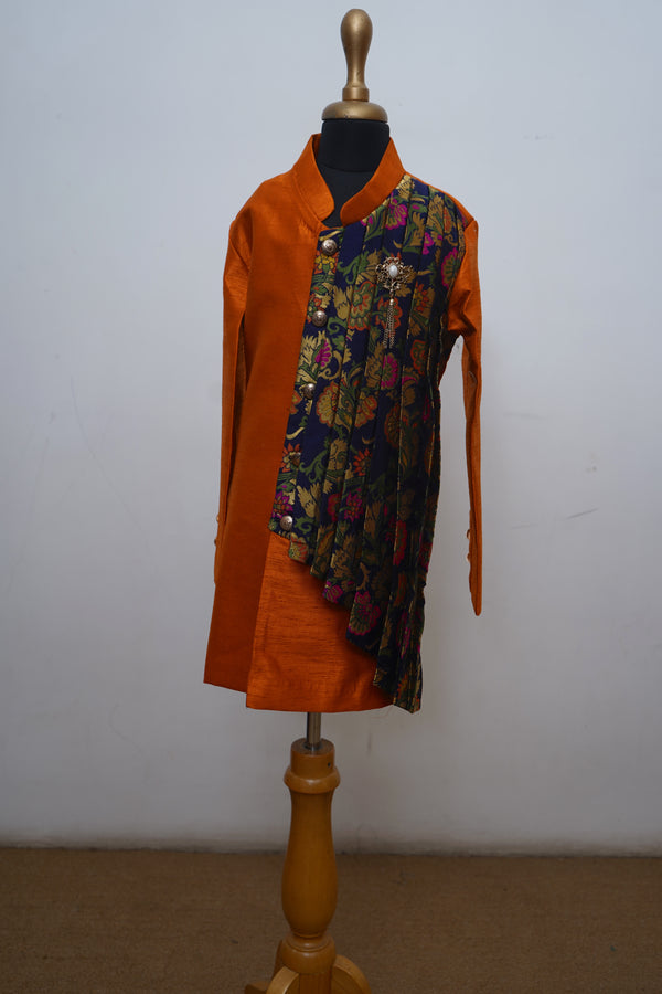 Carrot Orange With Pleated Brocade Son Kurta