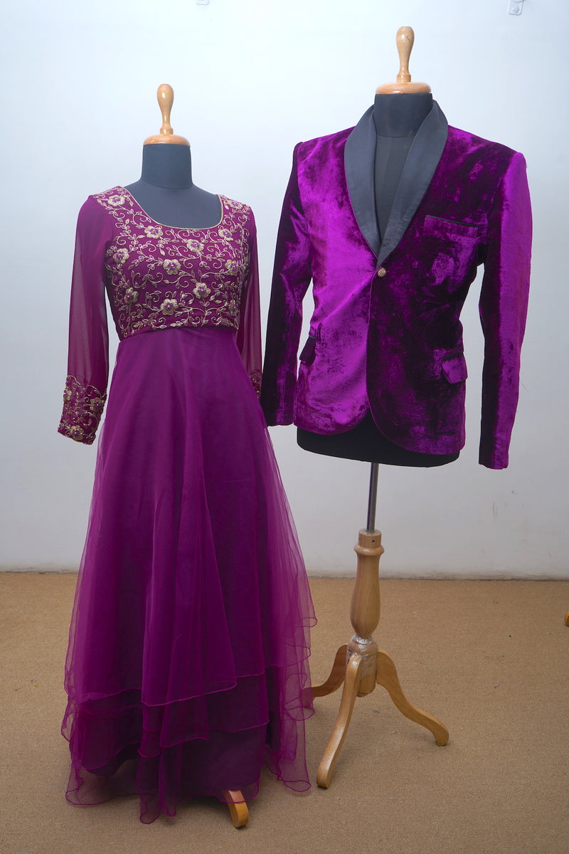 Violet With Golden Emblishment Couple Clothing