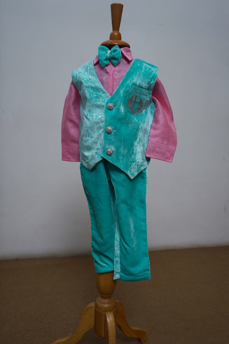 Teel Blue And Pink Waist Coat Set Of Baby Boy