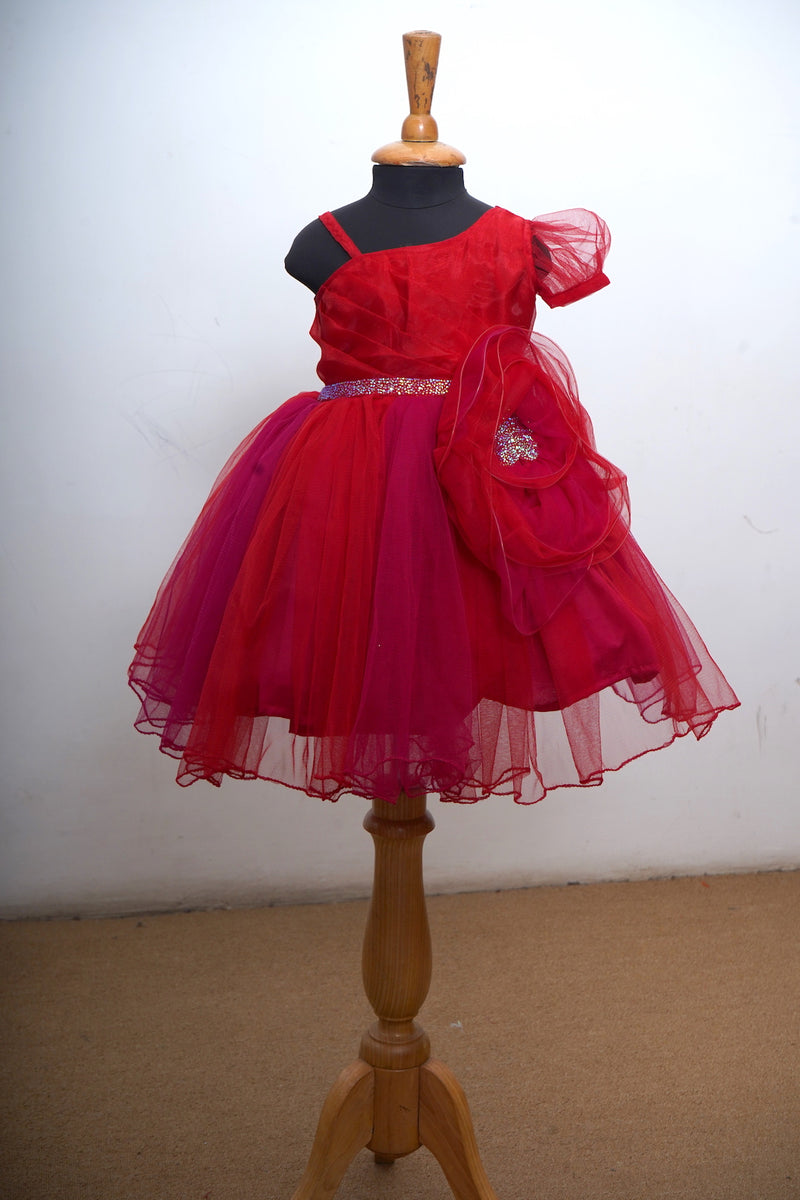 Hot Red With Hot Pink Baby Dress