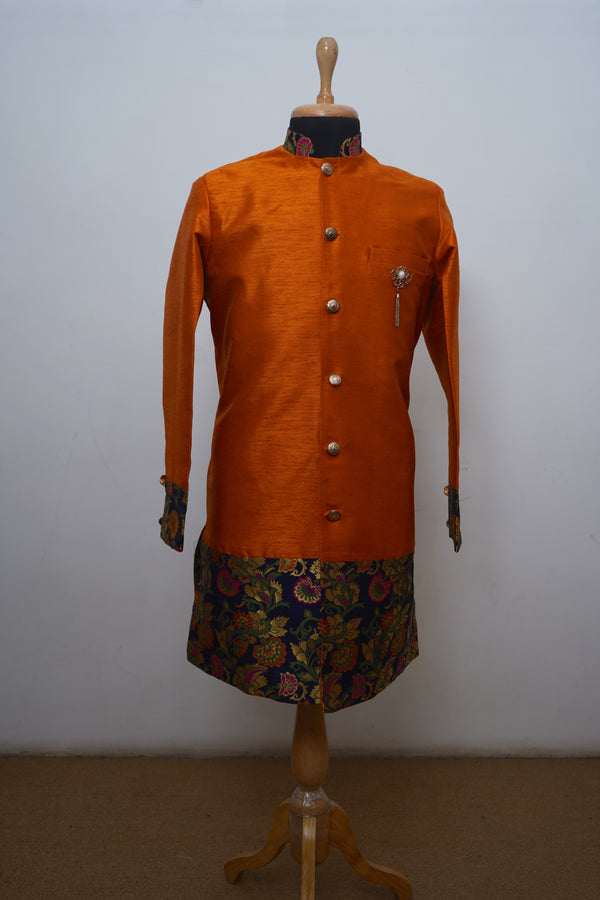 Carrot Orange With Brocade Dad Kurta