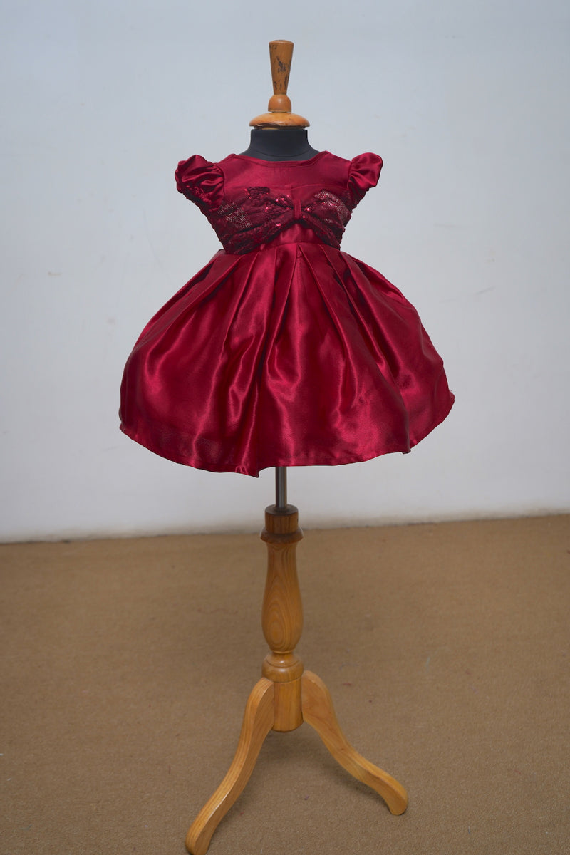 Red Wine Ball Gown With Fancy Net