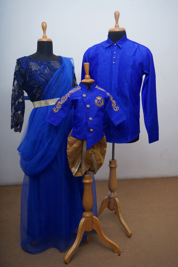 Royal Blue Indo Western Family Combo