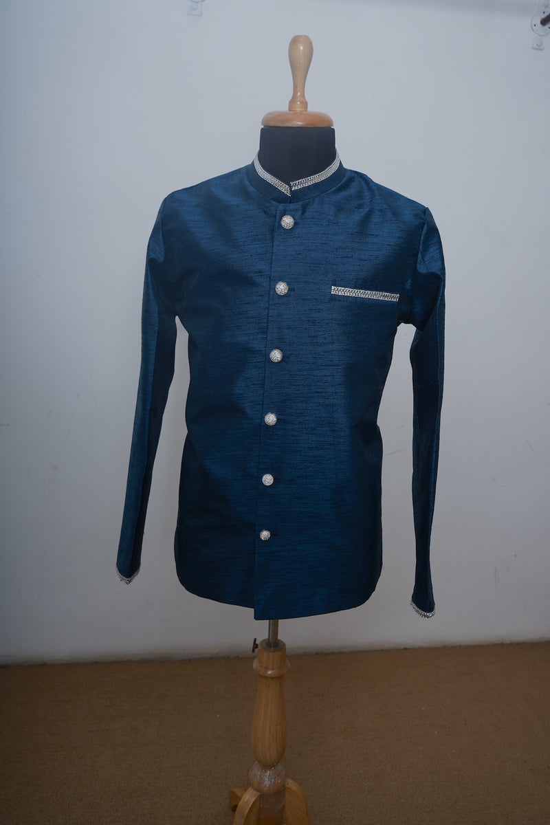 Peacock Blue Raw Silk Dad Short Kurta